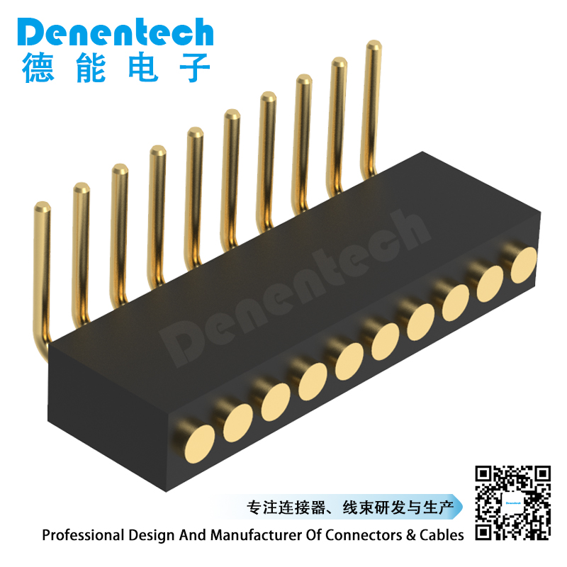 Denentech promotional 1.27MM pogo pin H4.0MM single row female right angle rhodium plated test pogo pin